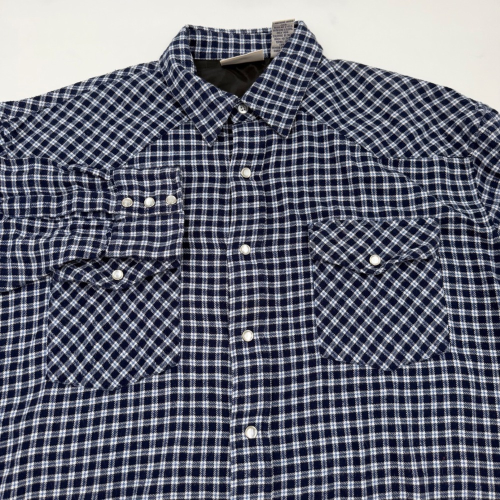 North Crest Mens Large Blue Plaid Long Sleeve Pearl Snap Western Shirt Cotton